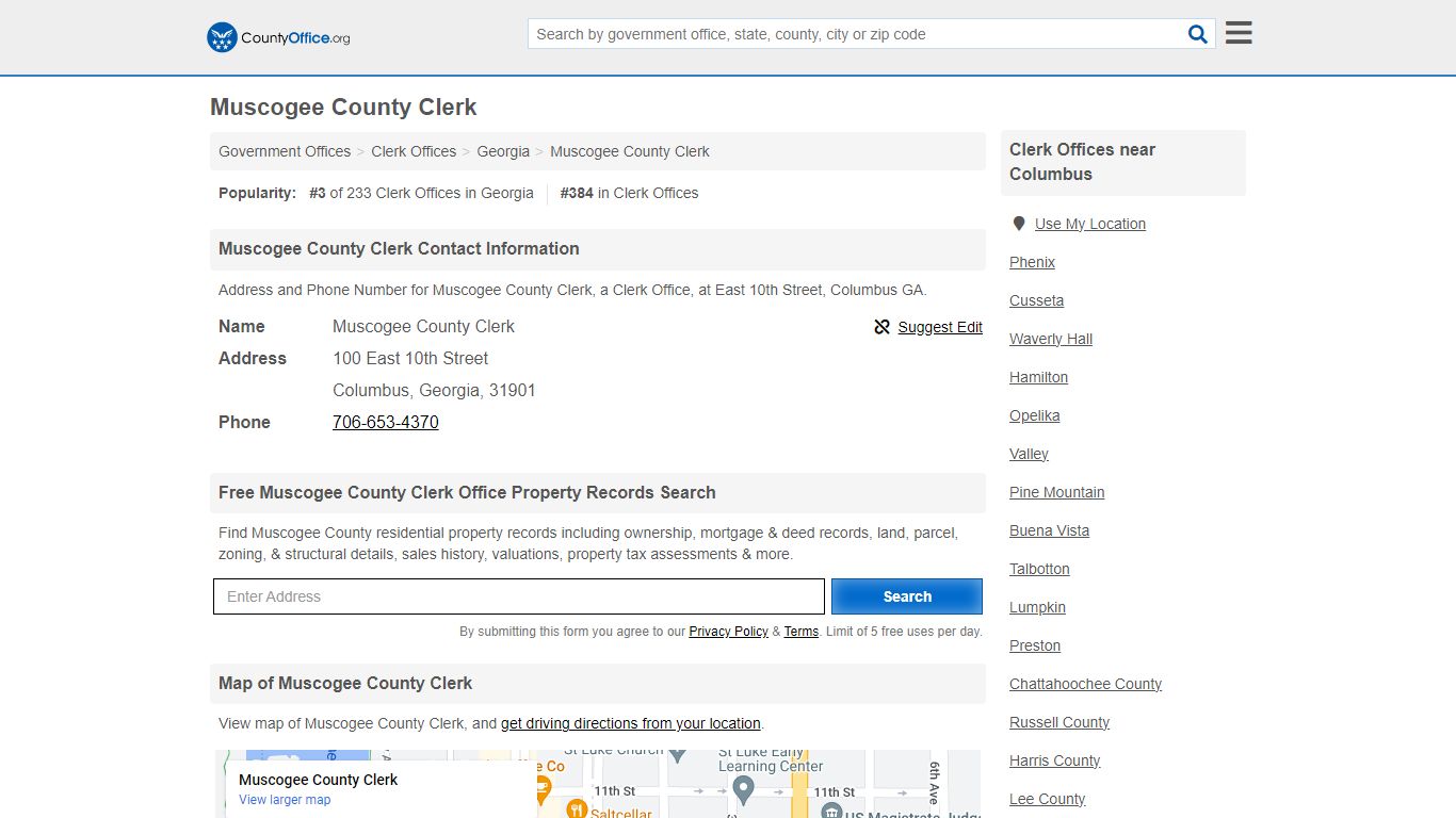 Muscogee County Clerk - Columbus, GA (Address and Phone)